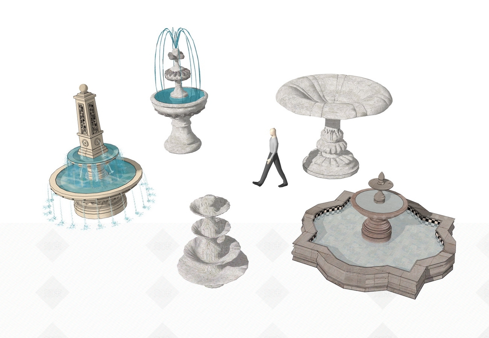 欧式喷泉水景SU模型下载【ID:992026962】