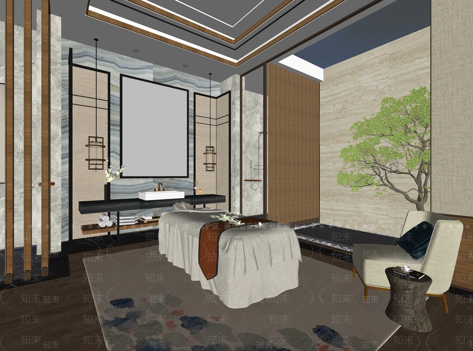 新中式美容院SU模型下载【ID:592029143】