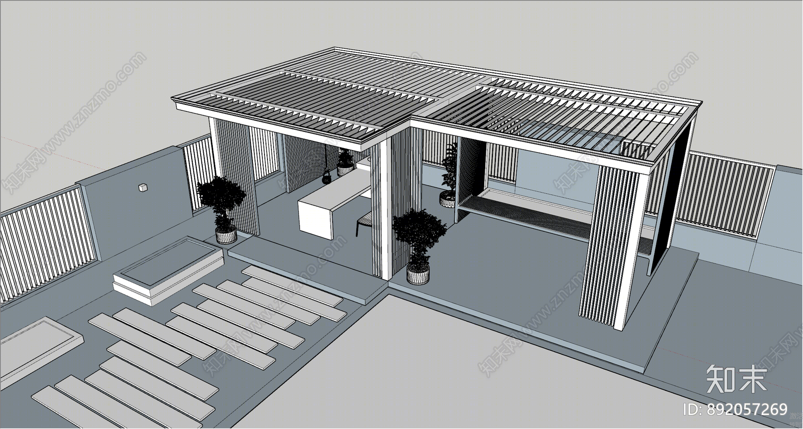 现代庭院花园SU模型下载【ID:892057269】