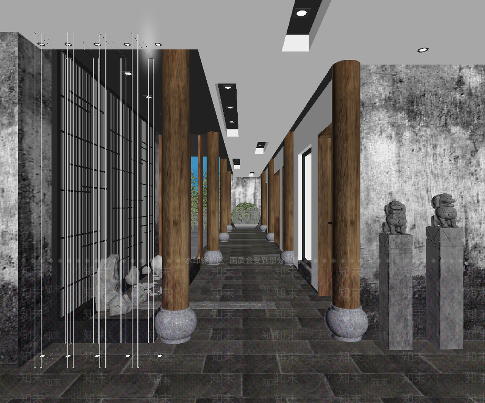 新中式酒店玄关过道SU模型下载【ID:992068403】