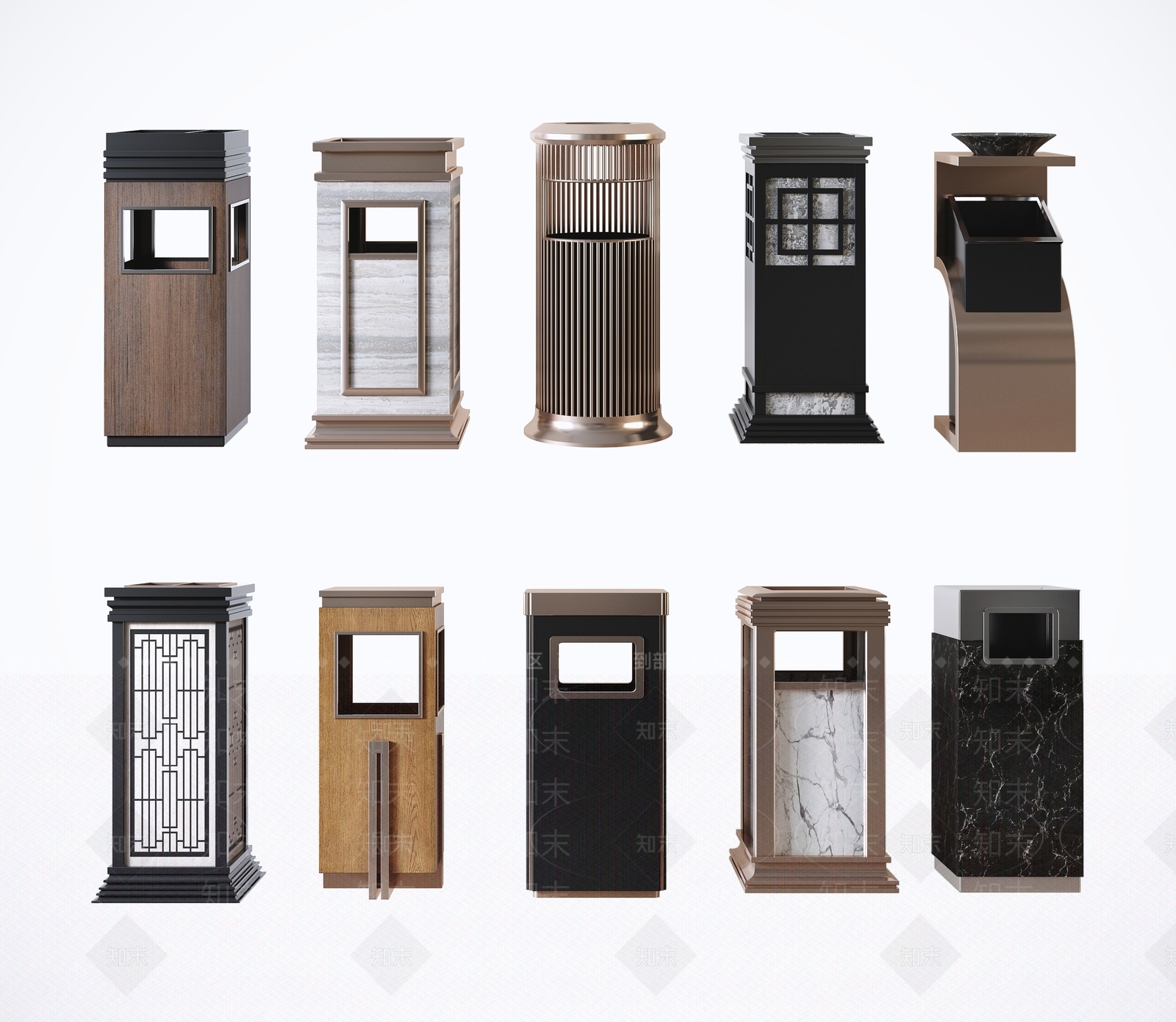 现代电梯间垃圾桶3D模型下载【ID:892097774】