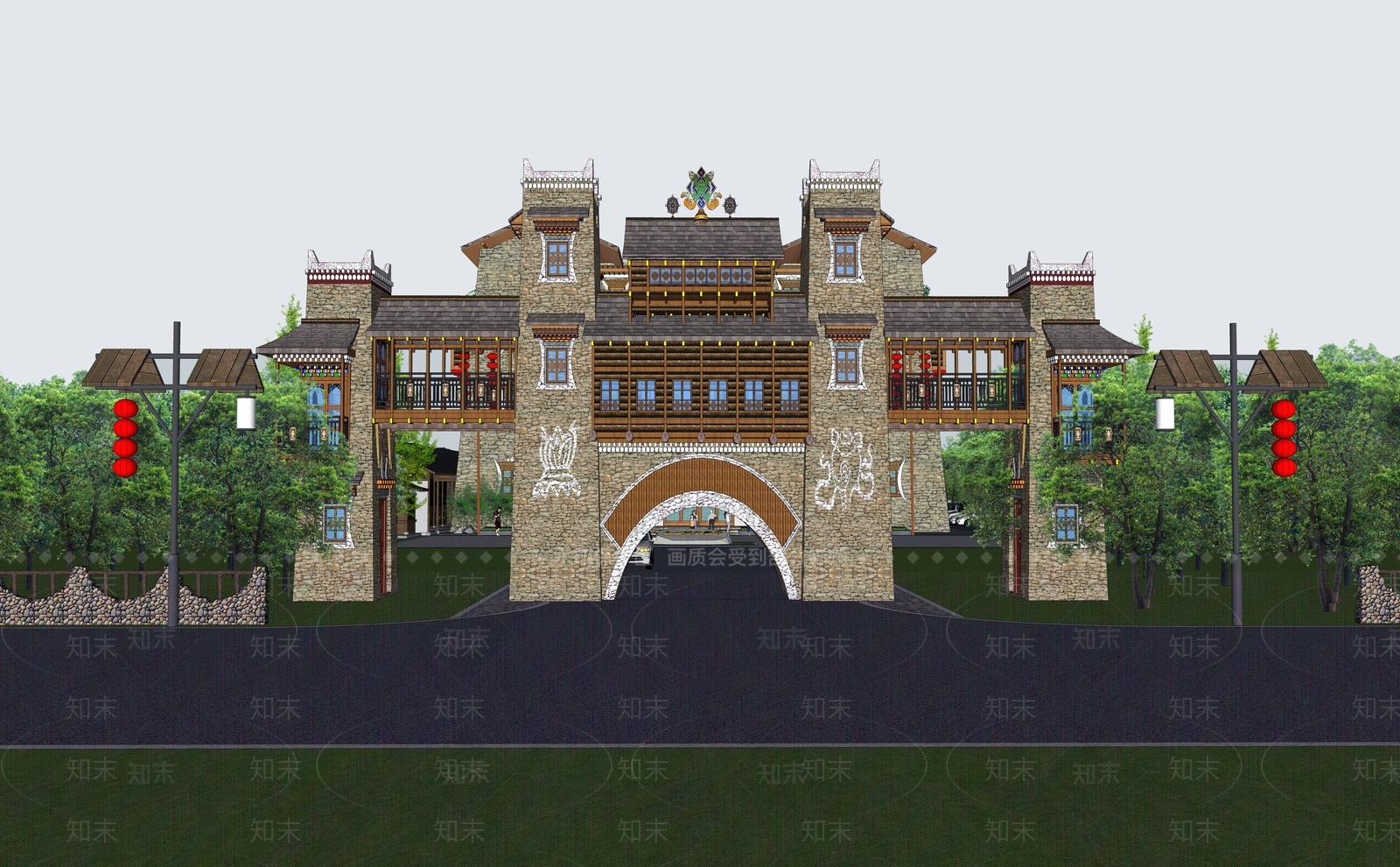 中式牌坊牌楼SU模型下载【ID:492142595】