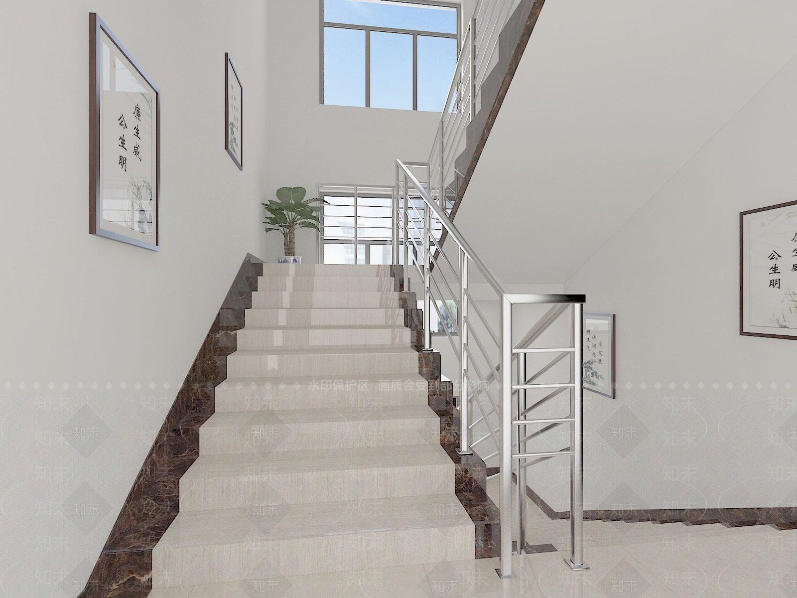 现代楼梯间SU模型下载【ID:492171143】