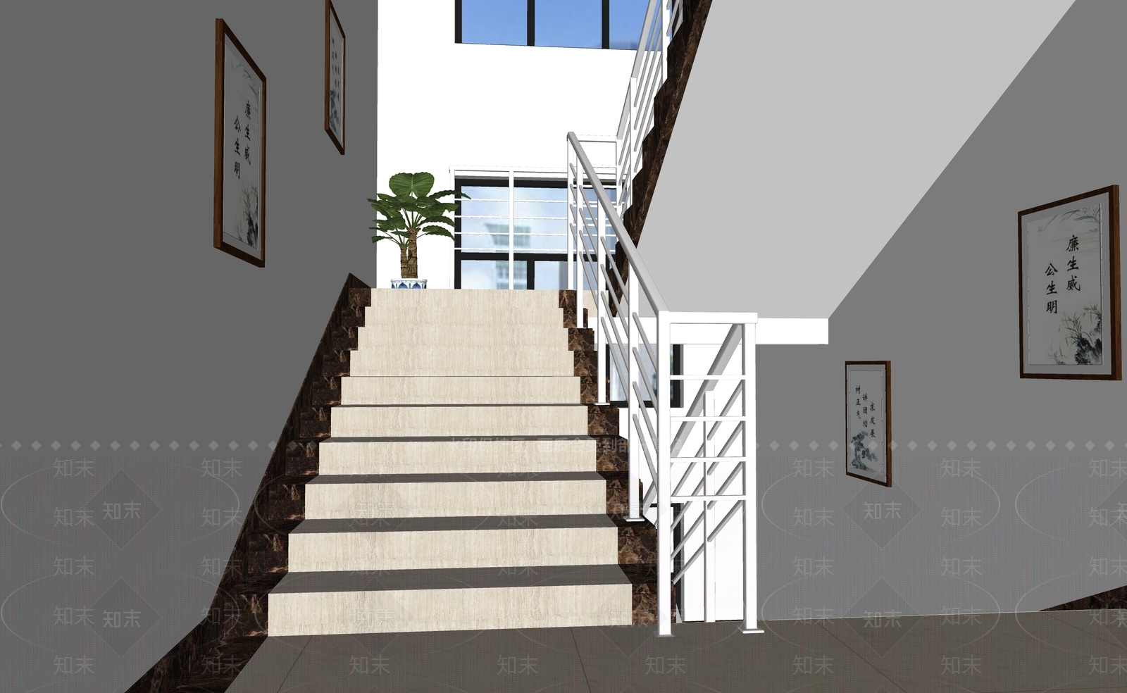 现代楼梯间SU模型下载【ID:492171143】