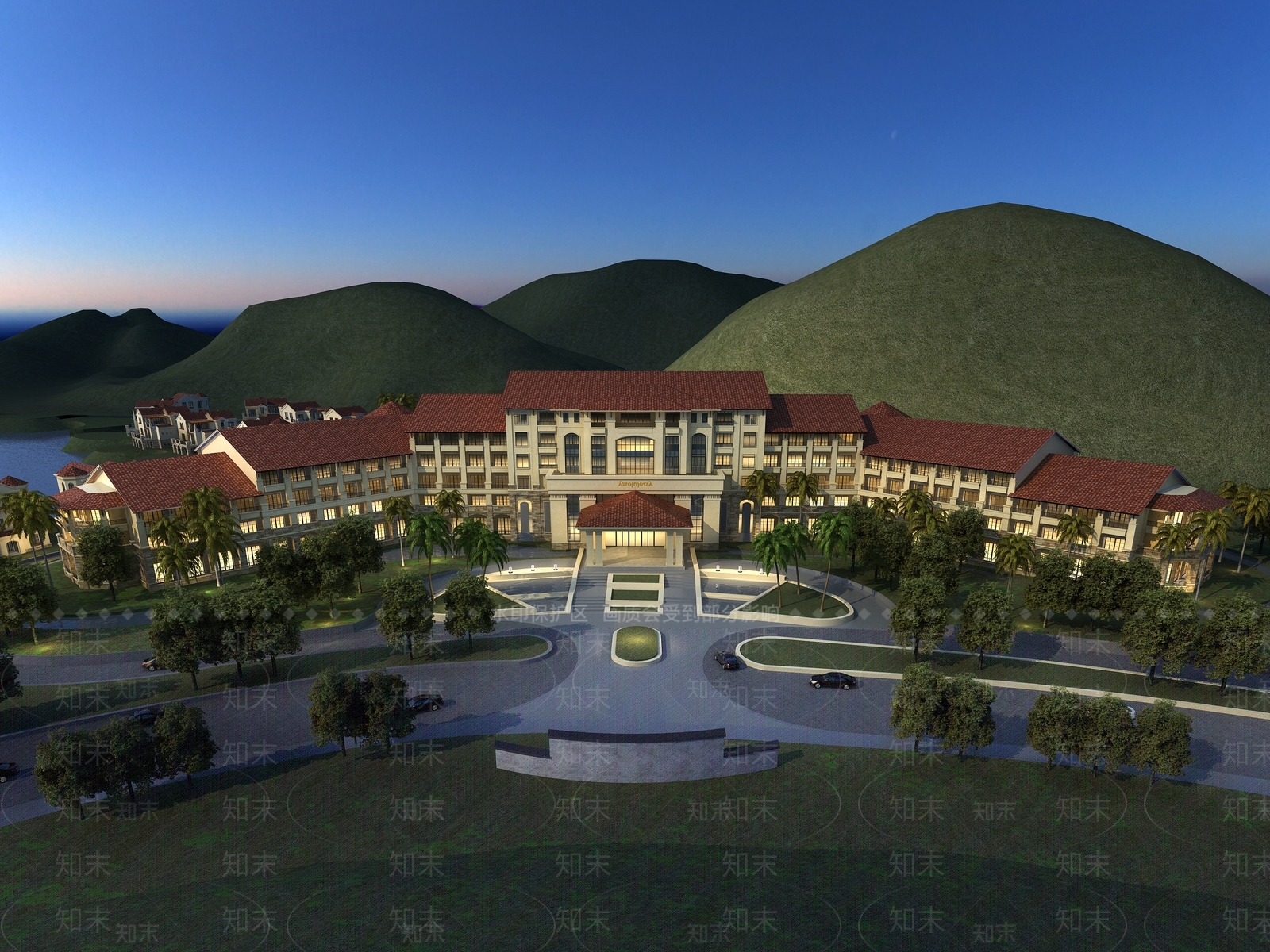 欧式古典酒店建筑鸟瞰规划3D模型下载【ID:892181950】