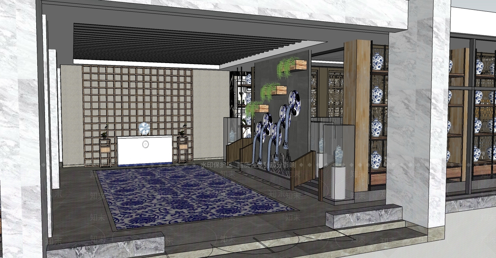 新中式陶瓷展区SU模型下载【ID:192189021】