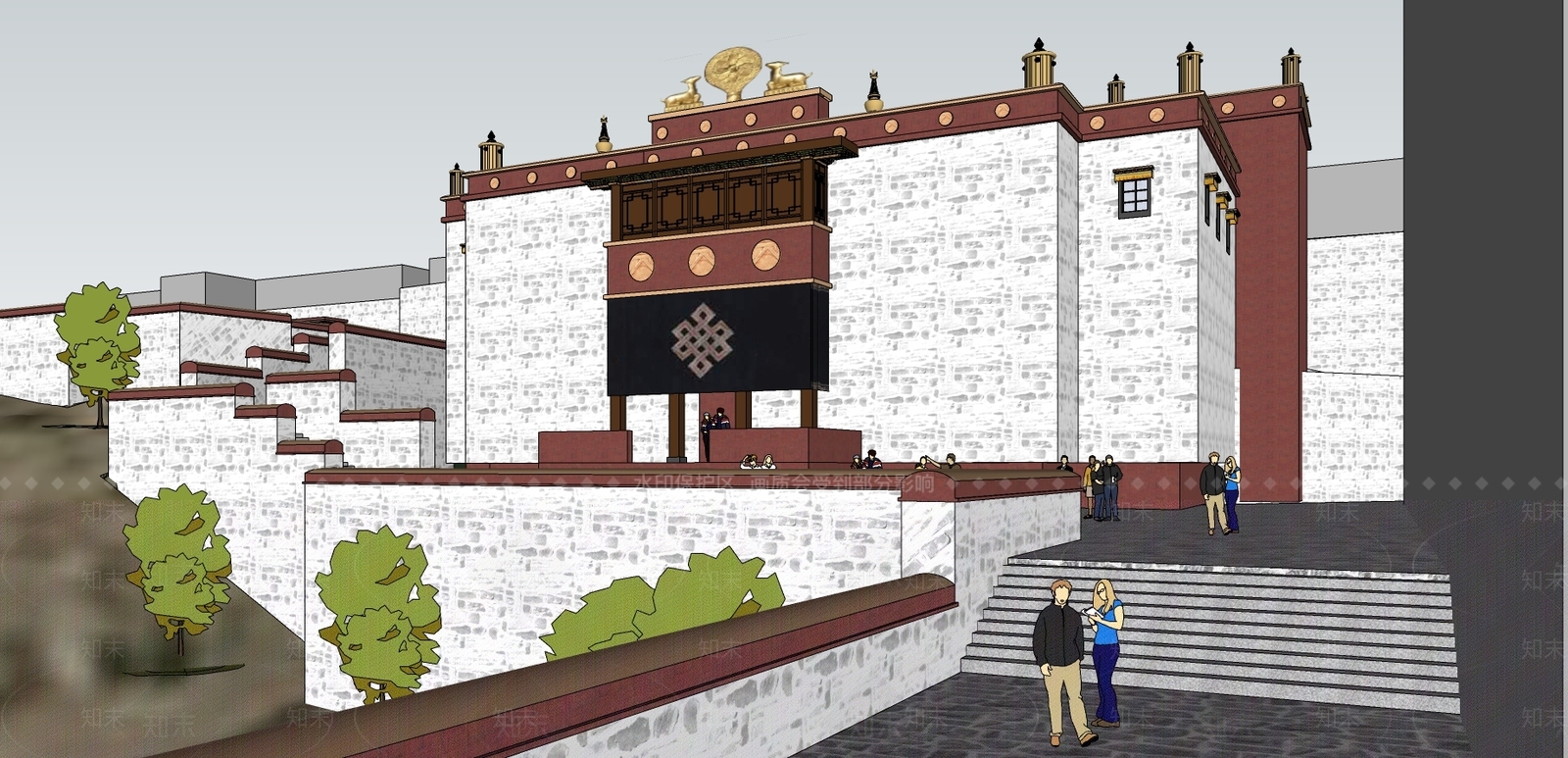 中式风格建筑SU模型下载【ID:892189472】