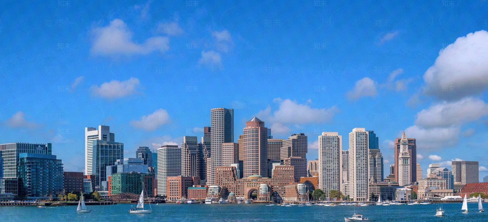 海滨城市蓝天白云外景图贴图下载
