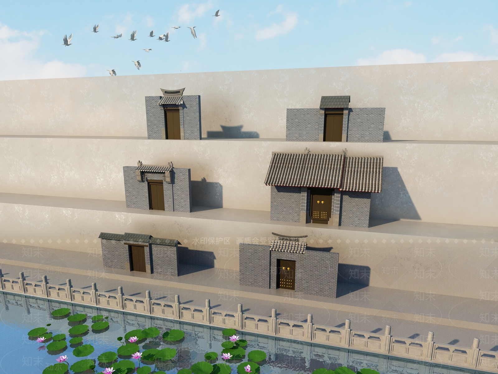 中式四合院大门3D模型下载【ID:692254851】