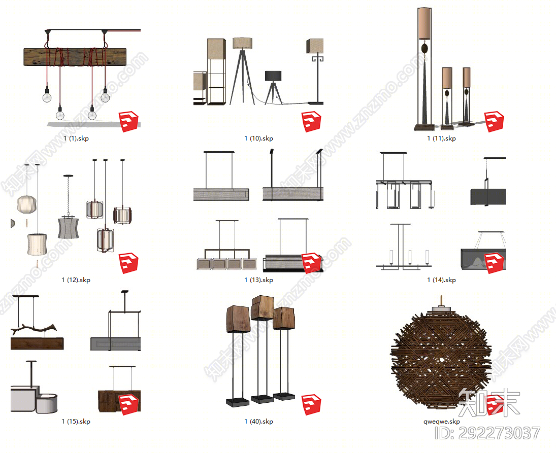 新中式灯具组合SU模型下载【ID:292273037】
