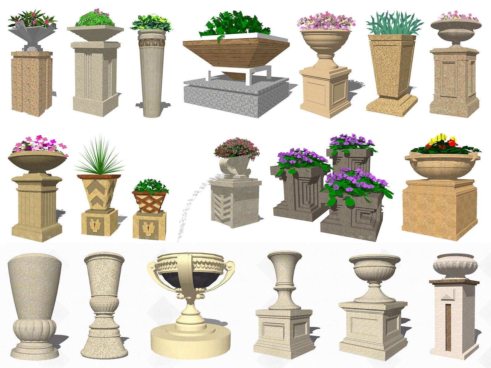 欧式花坛花钵SU模型下载【ID:992277799】