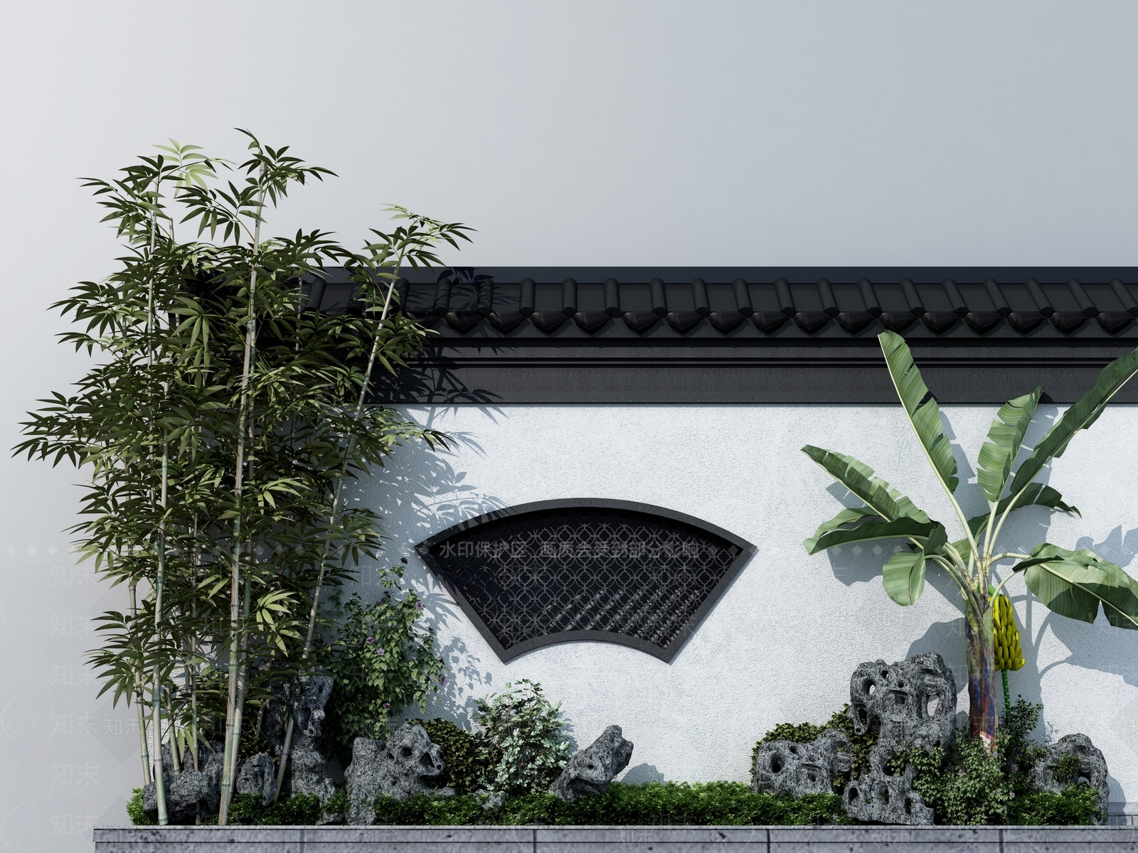新中式绿植墙3D模型下载【ID:492313200】