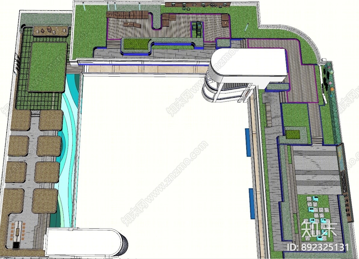 现代屋顶花园SU模型下载【ID:892325131】