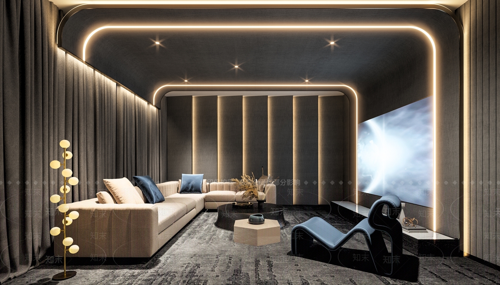现代轻奢影音室3D模型下载【ID:892328965】