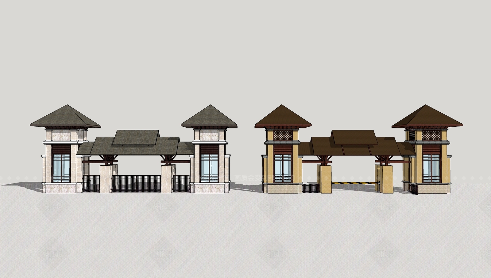 古典小区大门SU模型下载【ID:892339753】