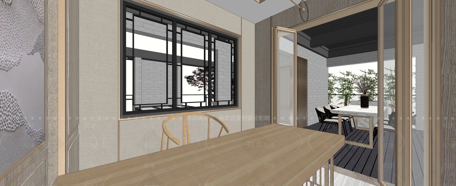 新中式家居阳台SU模型下载【ID:692342567】