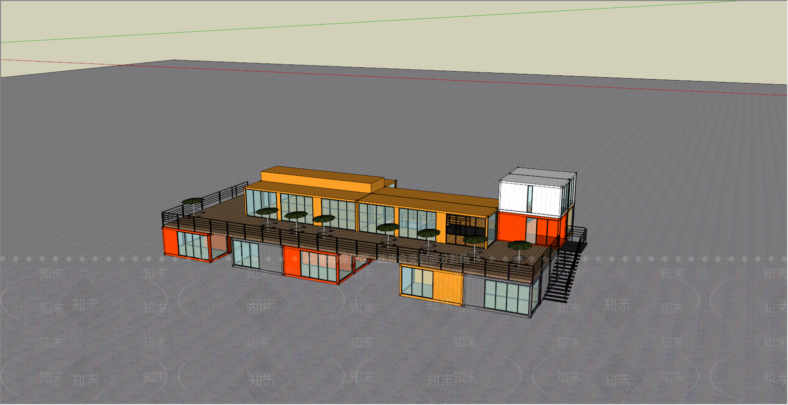 现代集装箱建筑SU模型下载【ID:992354104】