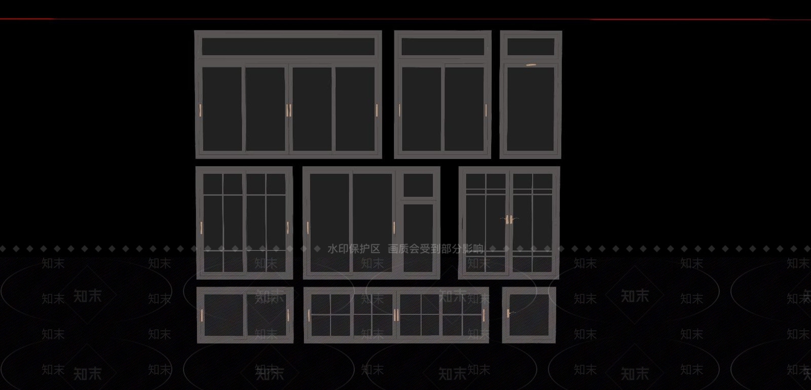 现代窗户组合SU模型下载【ID:992356308】