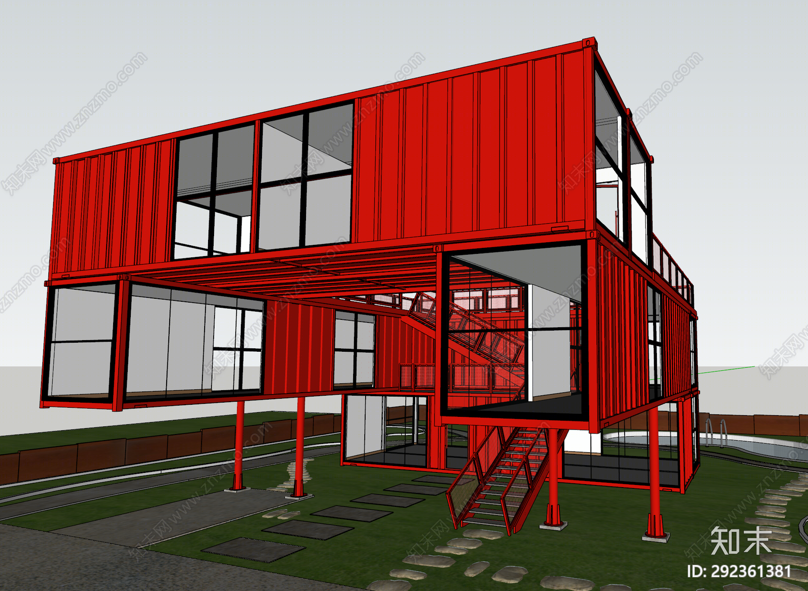 现代集装箱别墅SU模型下载【ID:292361381】