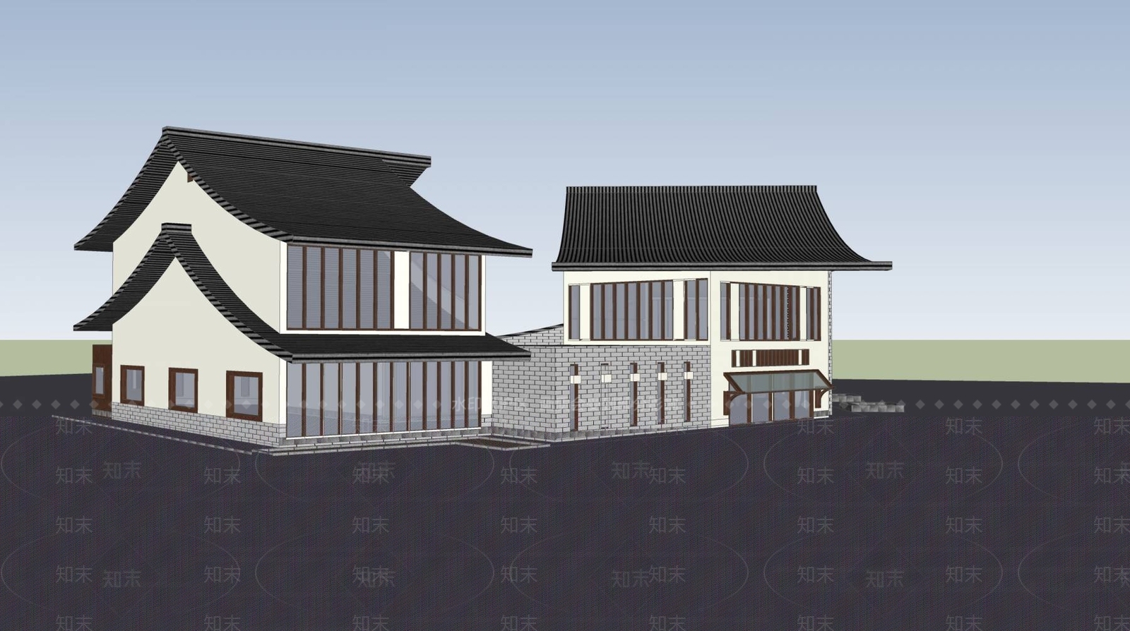 新中式四合院SU模型下载【ID:392362203】