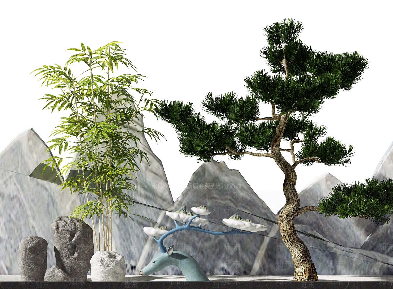 新中式盆栽盆景3D模型下载【ID:392366891】