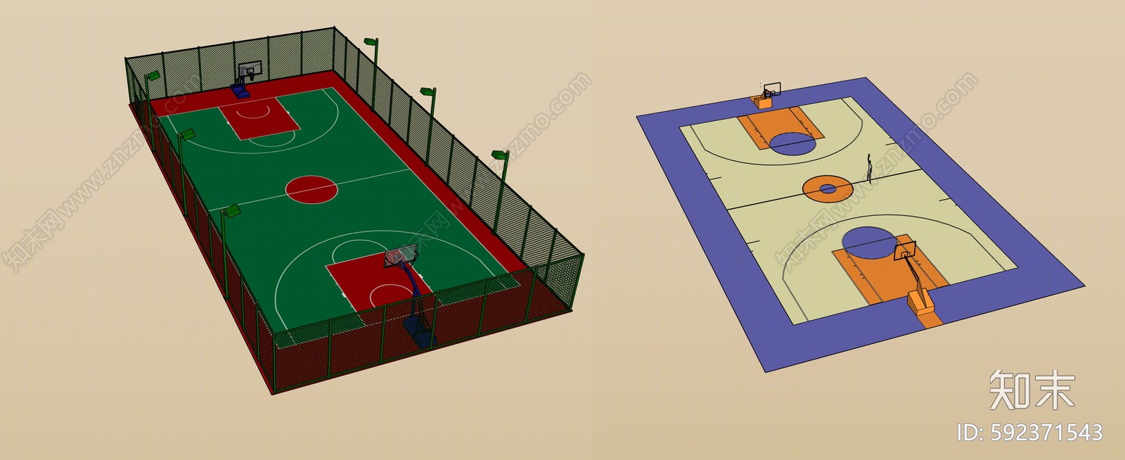 现代篮球场SU模型下载【ID:592371543】