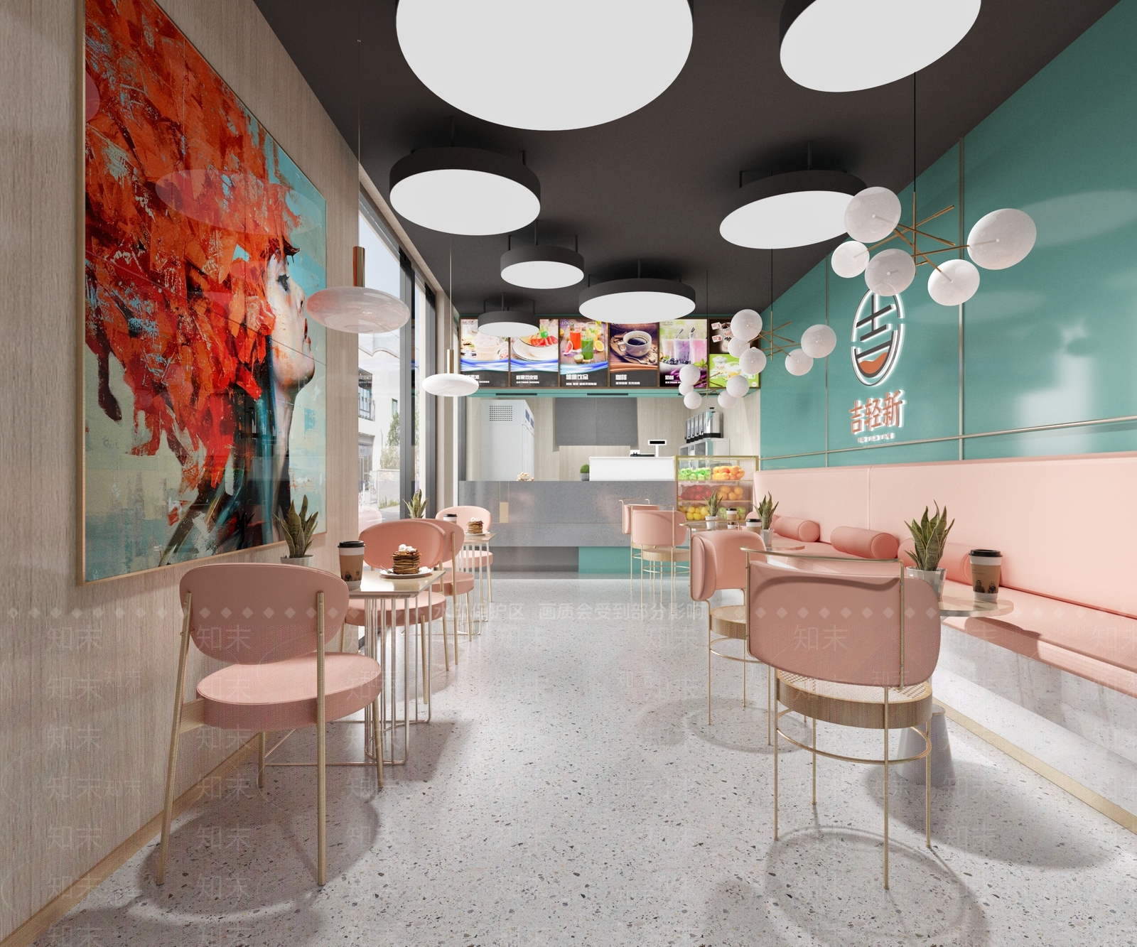现代轻奢奶茶咖啡店3D模型下载【ID:292372815】