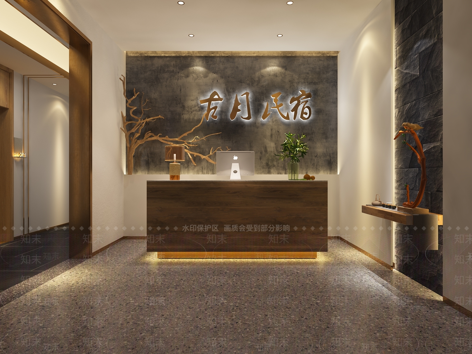 新中式民宿前台3D模型下载【ID:992373691】