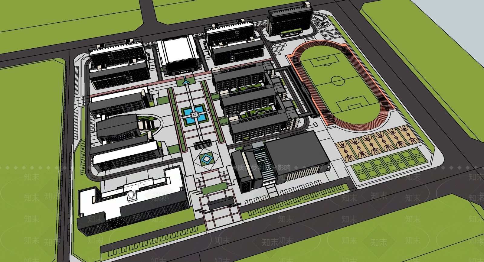 学校建筑SU模型精品下载_SketchUp模型_知末网