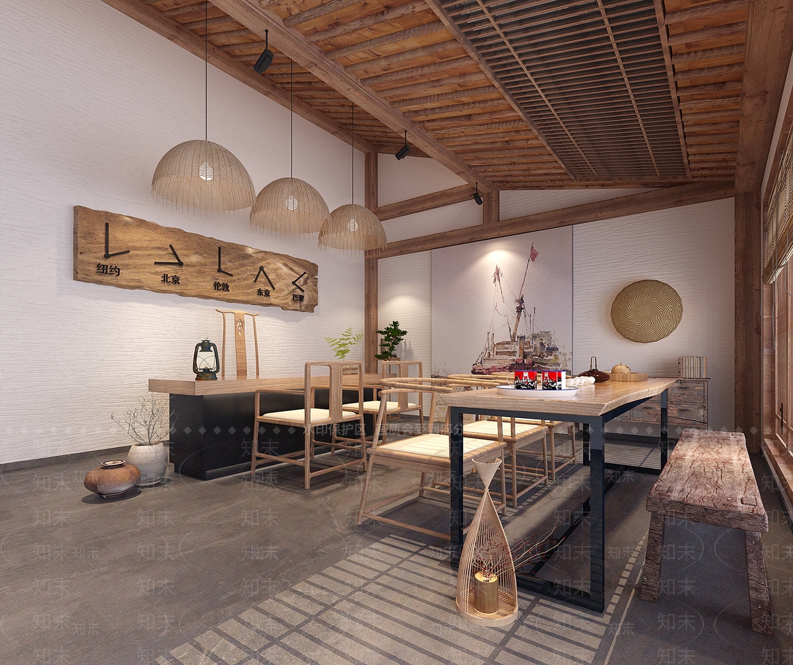 新中式茶室SU模型下载【ID:992378331】