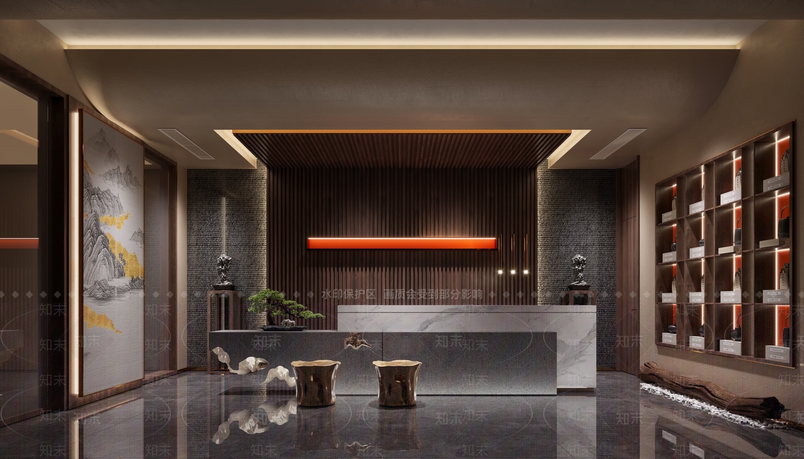 侘寂公司前台3D模型下载【ID:792378126】