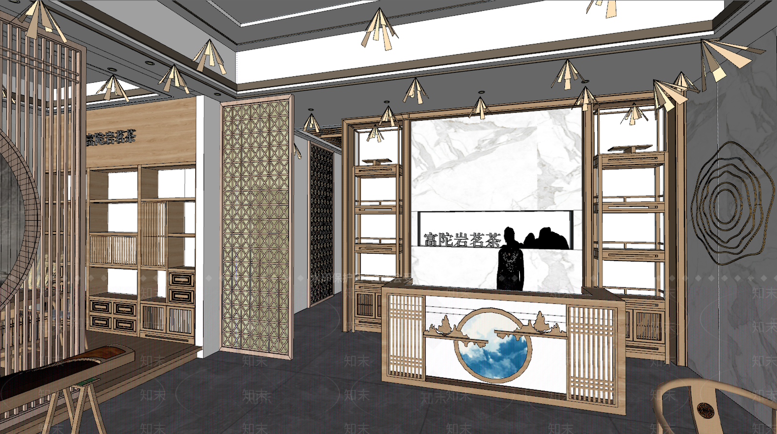 新中式烟酒茶叶店SU模型下载【ID:592384988】