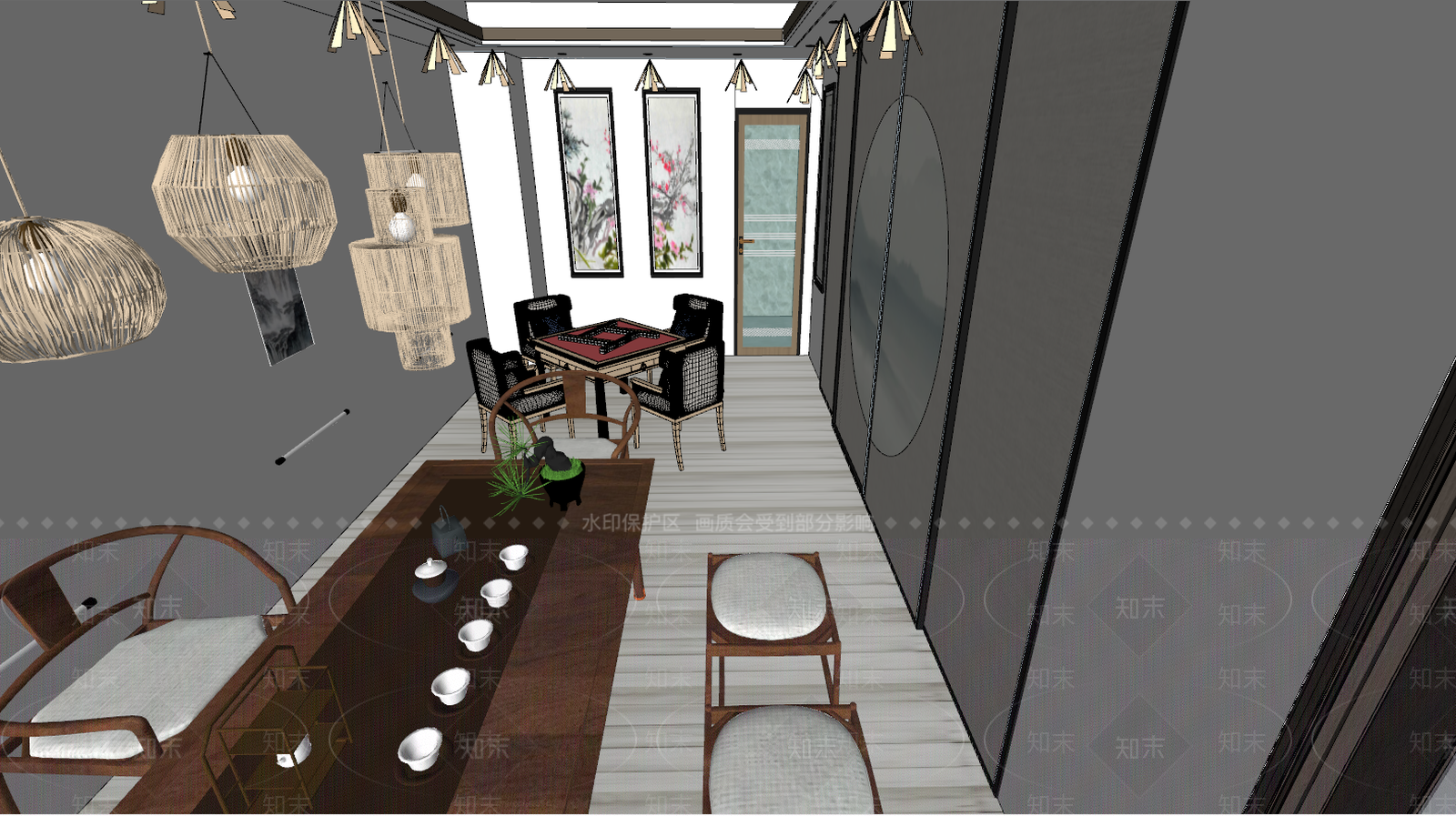 新中式烟酒茶叶店SU模型下载【ID:592384988】