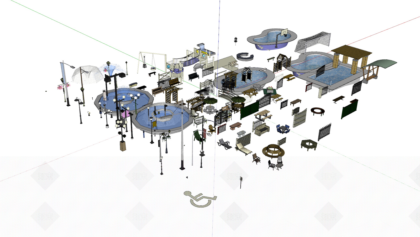 现代景观小品组合SU模型下载【ID:892405366】