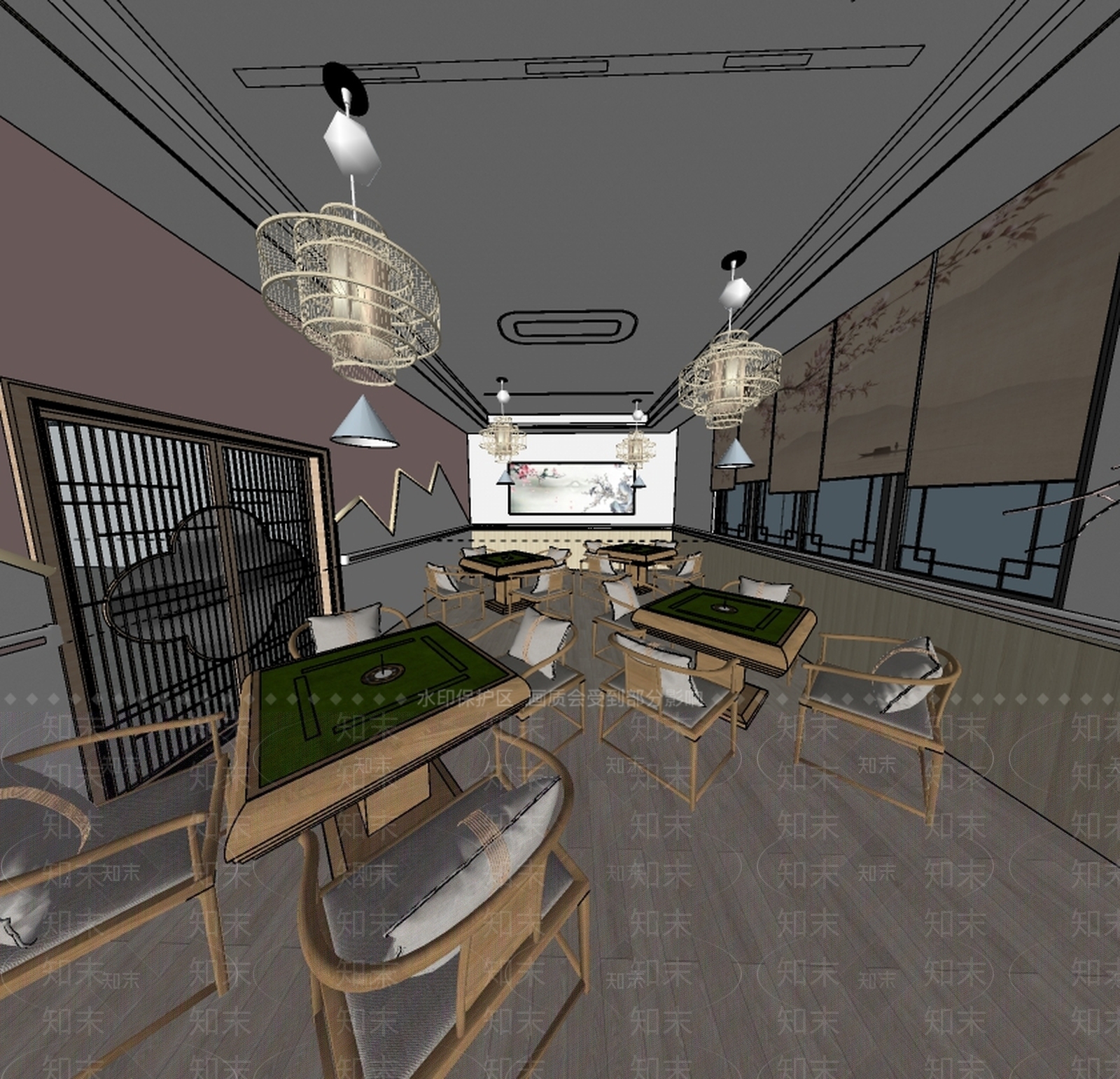 新中式麻将室SU模型下载【ID:592441408】