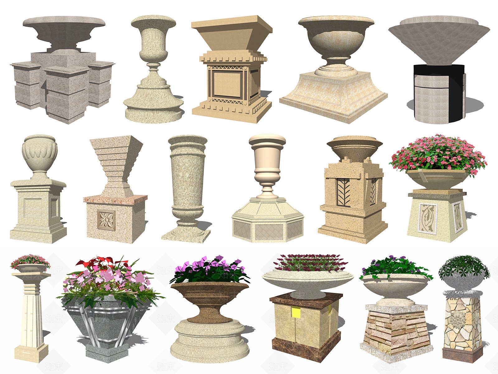 欧式花坛花钵SU模型下载【ID:992459752】