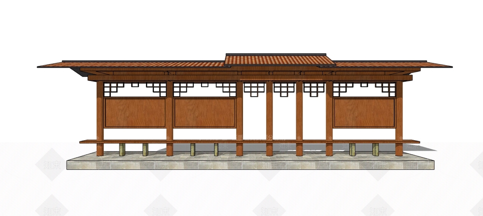 新中式公交站台SU模型下载【ID:192487956】