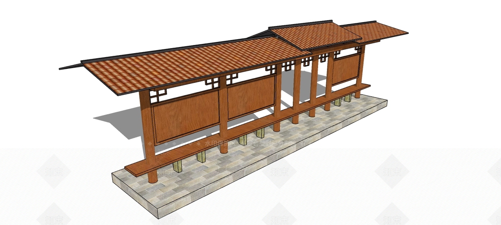 新中式公交站台SU模型下载【ID:192487956】