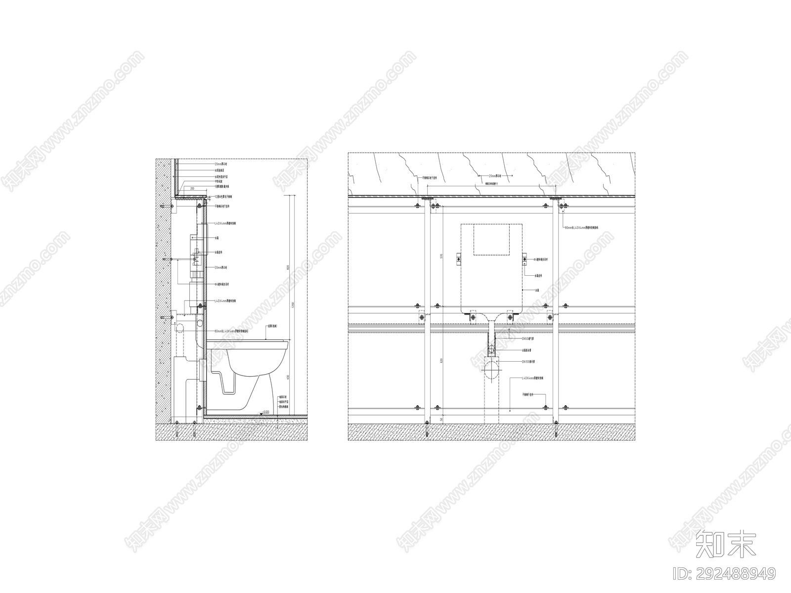 马桶剖面cad施工图下载【ID:292488949】