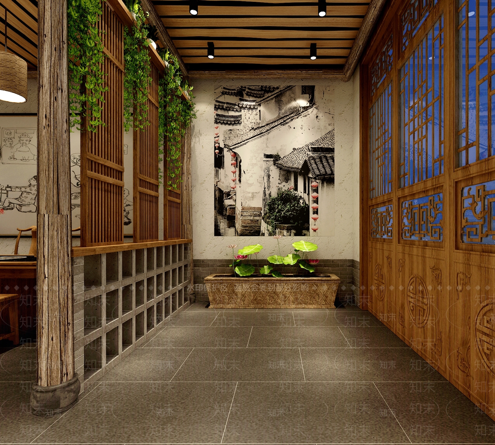 中式火锅店门厅3D模型下载【ID:392492281】