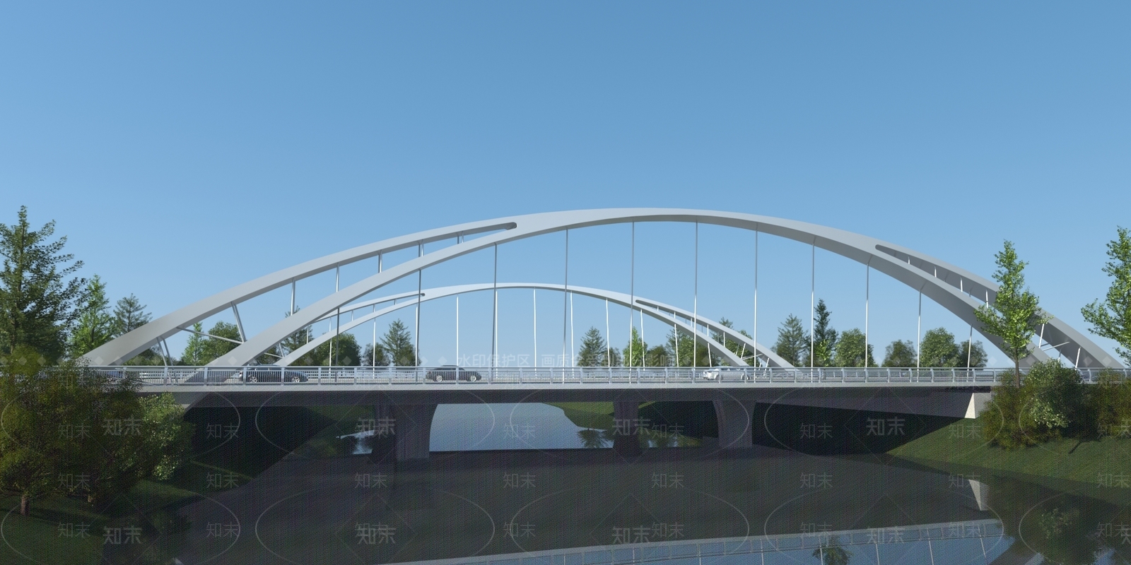 现代跨河桥3D模型下载【ID:992494169】