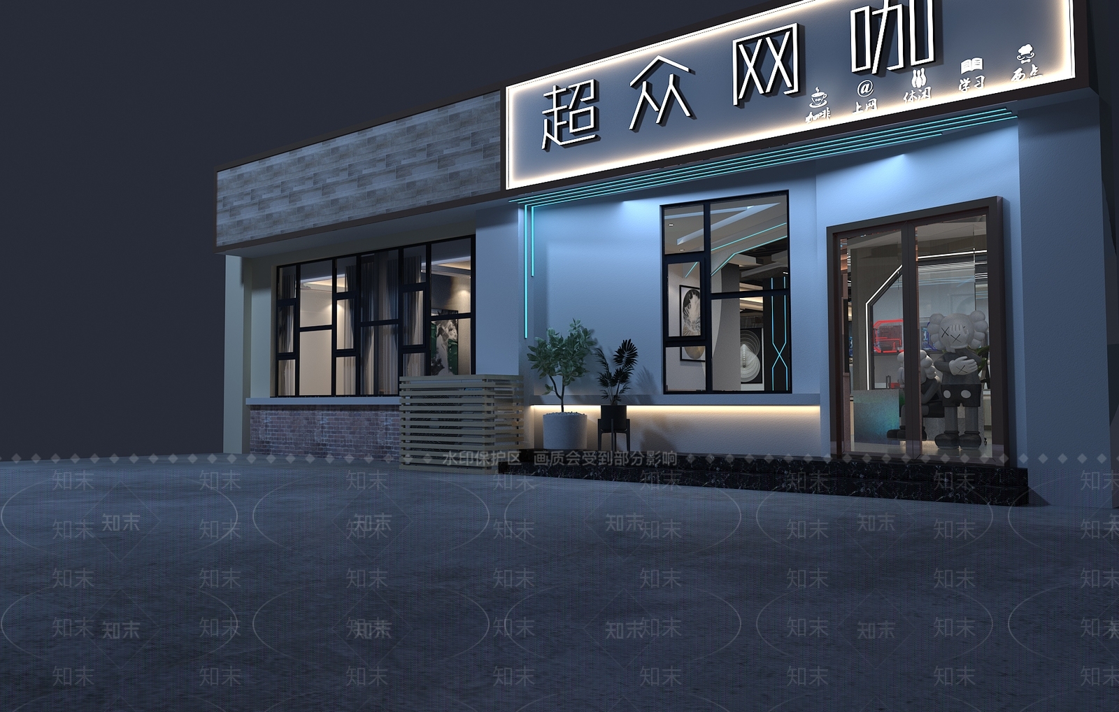 现代风格网吧门头3D模型下载【ID:992496215】