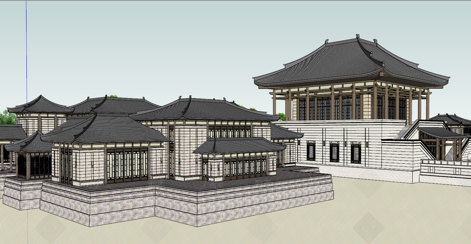 中式文化场馆SU模型下载【ID:592589138】