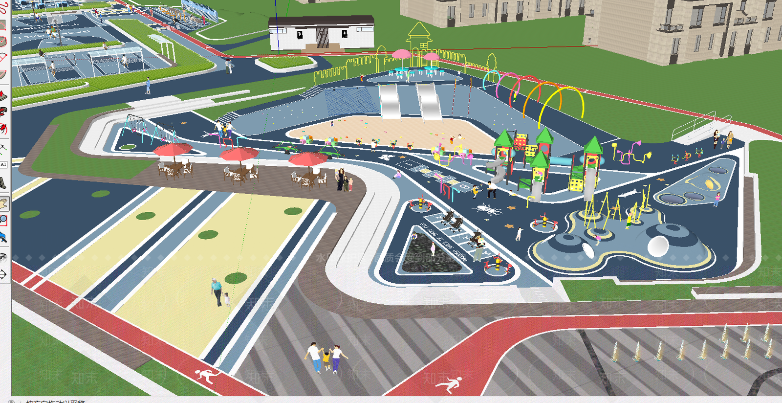 现代公园景观SU模型下载【ID:592601736】