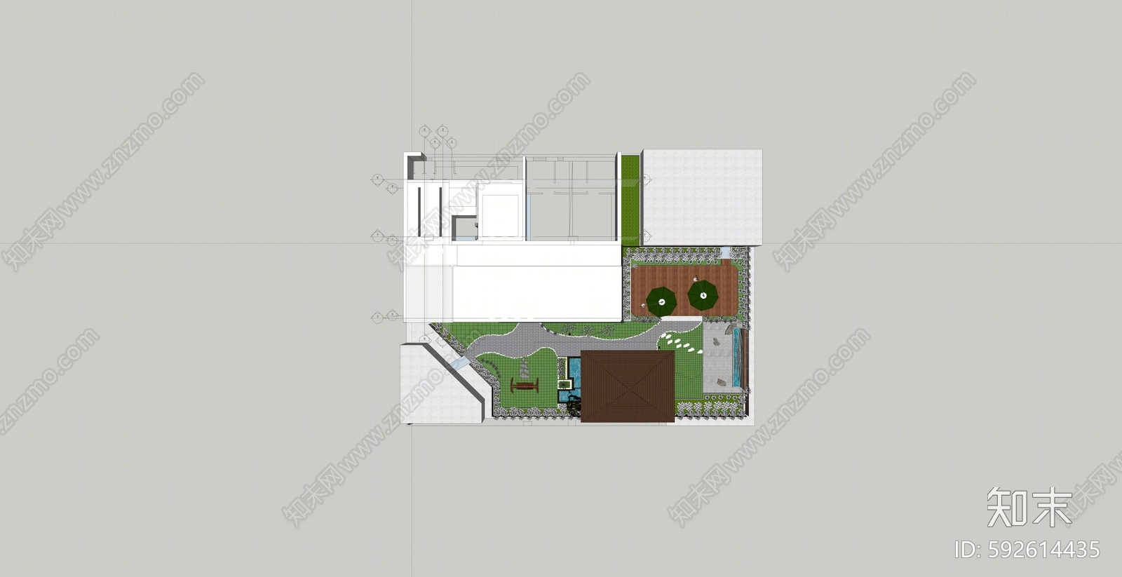 新中式屋顶花园SU模型下载【ID:592614435】