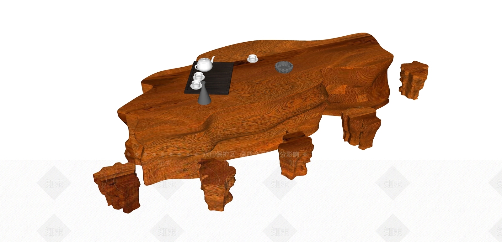 中式根雕茶台SU模型下载【ID:192641837】