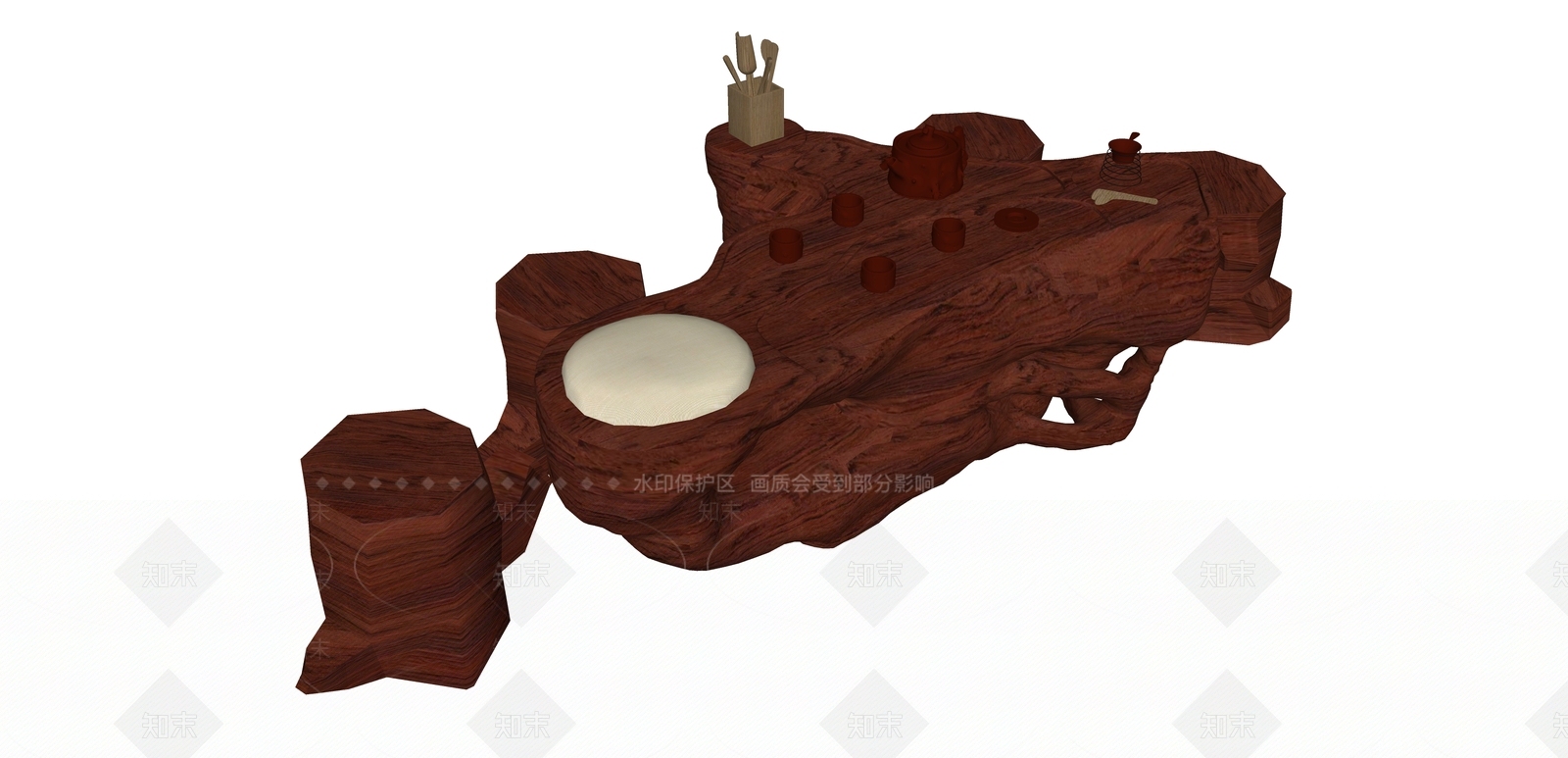 中式根雕茶台SU模型下载【ID:192641852】