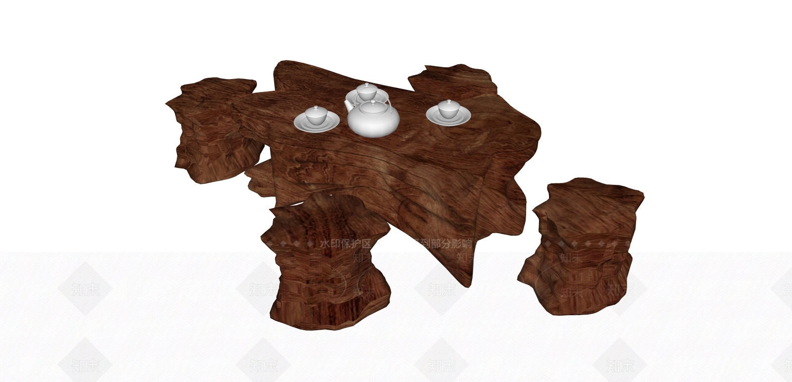中式根雕茶台SU模型下载【ID:192641865】
