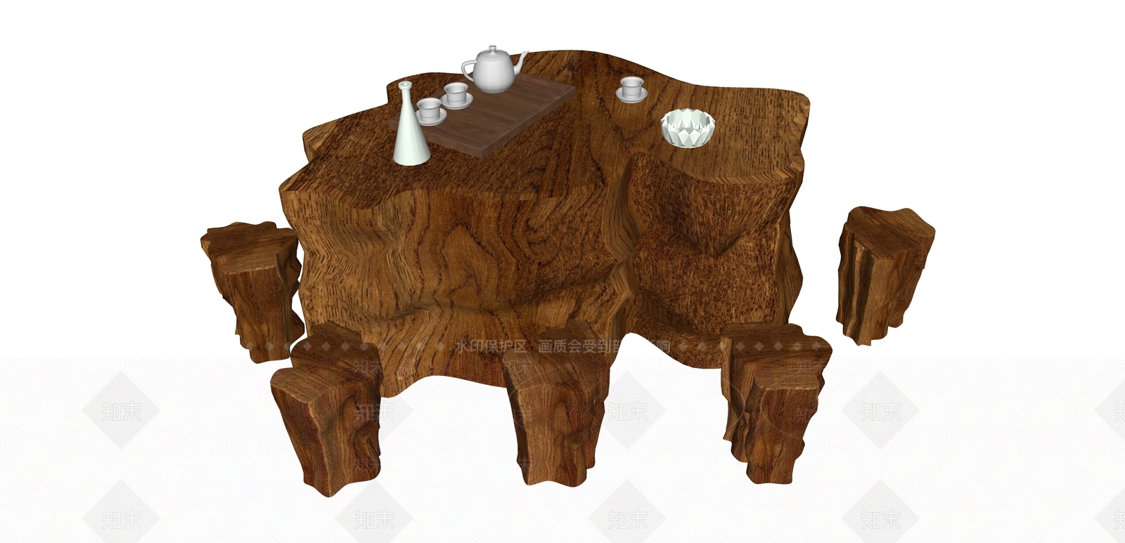 中式根雕茶台SU模型下载【ID:192641881】