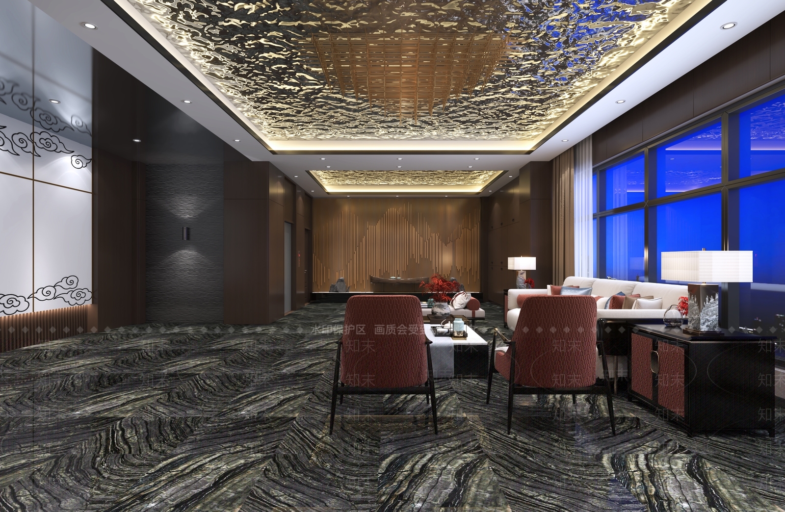 新中式足浴前台大厅3D模型下载【ID:392648422】